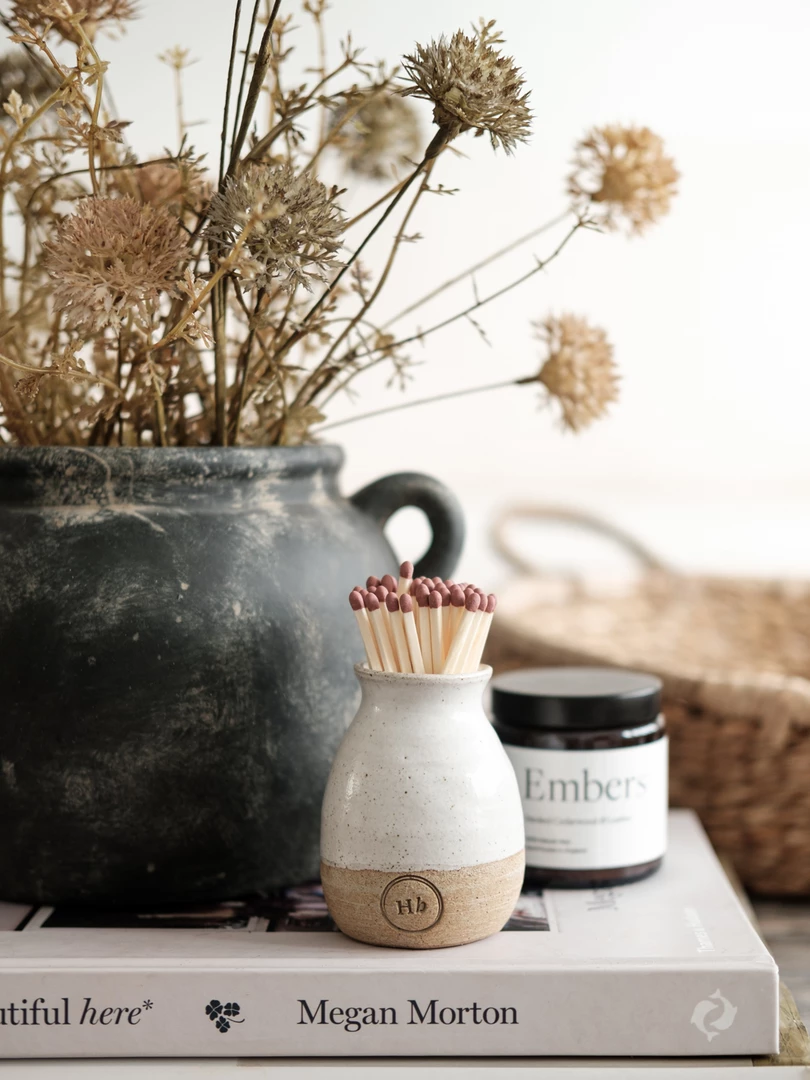 Hudson Home Stoneware Match Holder Candles & Holders