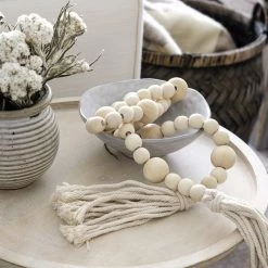 Heaven Sends Wooden Beaded Garland - Cream