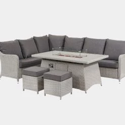 Pacific Drop Ship Garden Seating St Lucia Corner Set Grey - With Fire Pit