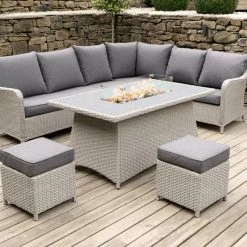 Pacific Drop Ship Garden Seating St Lucia Corner Set Grey - With Fire Pit