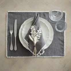 Magic Linen Charcoal Grey Linen Bobble Placemats