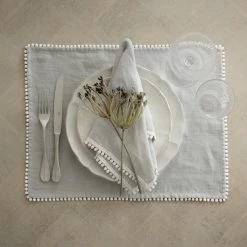 Magic Linen Sale Dove Grey Linen Bobble Placemats