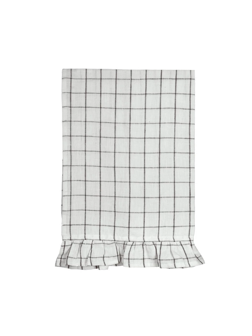 Magic Linen Ruffle Linen Tea Towel Charcoal Grid Kitchen