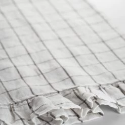Magic Linen Ruffle Linen Tea Towel Charcoal Grid Kitchen