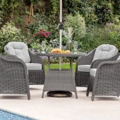 Gallery Direct Drop Ship Rennes 4 Seater Round Garden Dining Set - Grey Garden Seating