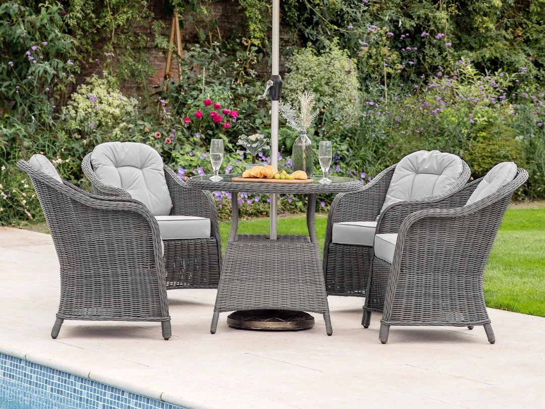 Gallery Direct Drop Ship Rennes 4 Seater Round Garden Dining Set - Grey Garden Seating