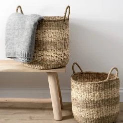 Pacific Drop Ship Woven Natural Seagrass Baskets Set Of 2
