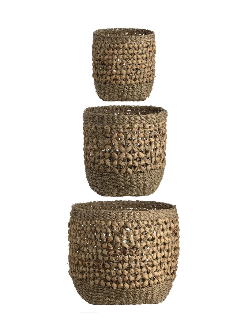 Pacific Drop Ship Storage Woven Natural Seagrass And Water Hyacinth Baskets Set Of 3