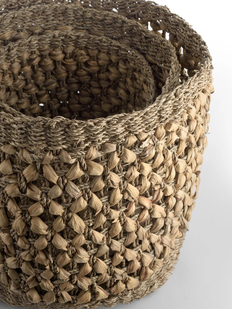 Pacific Drop Ship Storage Woven Natural Seagrass And Water Hyacinth Baskets Set Of 3