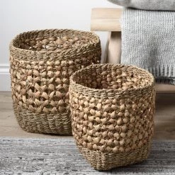 Pacific Drop Ship Storage Woven Natural Seagrass And Water Hyacinth Baskets Set Of 3